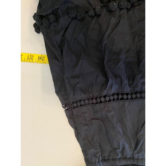 J.Crew Black Midi Dress Tiered Ruffles Pom-Pom Detail Cotton Size 18 - Picture 10 of 11